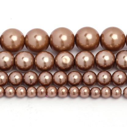 Großhandel Bulk Brown Shell Pearl Bead Runde lose Distanzperlen für Schmuckherstellung DIY Geschenk Armband Halskette 15'' 4 6 8 10mm