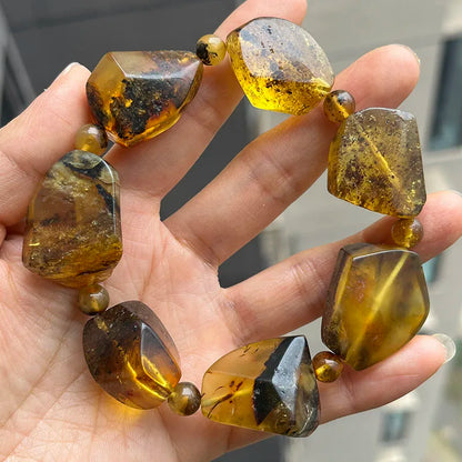 2026 Echtes Bernstein-Armband für Geburtstagsfeiern Einzigartiges Handgefertigtes Baltisches Pflanzen-DIY Facettierte Perlen 100% Echtes Naturstein-Schmuckstück