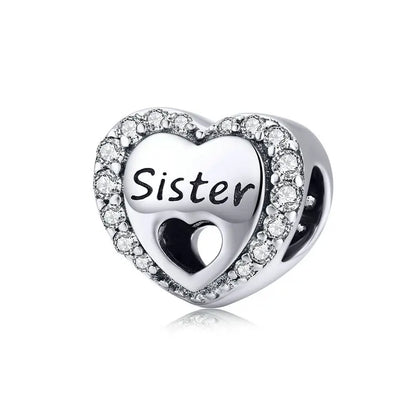 BAMOER Familien-Charm aus echtem 925er-Sterlingsilber mit blauen Kristallen, passend für Armbänder und Armreifen