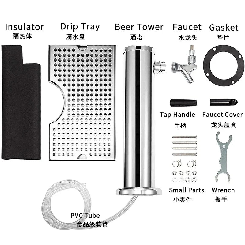 Dreifachhähne aus Edelstahl für Fassbierturmspender mit Tropfschale, Fass-Bierturm, Kegerator-Turm, vormontiertes Kit für Bar