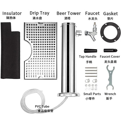 Dreifachhähne aus Edelstahl für Fassbierturmspender mit Tropfschale, Fass-Bierturm, Kegerator-Turm, vormontiertes Kit für Bar