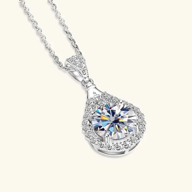 OXTAO 18 Karat Weißgold Moissanit Wassertropfen Halskette Anhänger Damenschmuck Zertifiziertes 925er Sterlingsilber Jubiläumsgeschenk