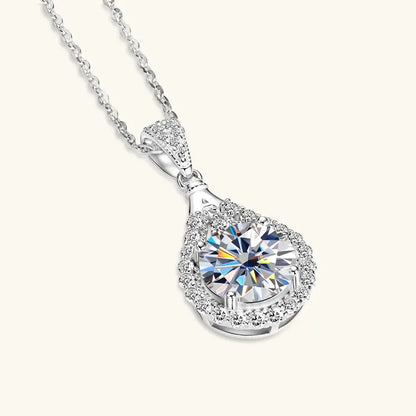 OXTAO 18 Karat Weißgold Moissanit Wassertropfen Halskette Anhänger Damenschmuck Zertifiziertes 925er Sterlingsilber Jubiläumsgeschenk