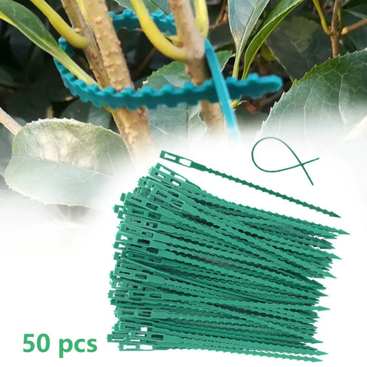 50 Stück Verstellbare Kunststoff-Pflanzenkabelbinder Wiederverwendbare Kabelbinder für Garten-Baumkletterhilfe Pflanzenrankhilfe Tomatenstängel-Clip