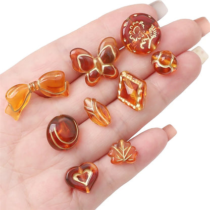 Acryl Retro Bernstein Gold Barock Kunststoff Perle Herz Blume Schmetterling Perlen für Halskette Armband DIY Schmuck herstellung
