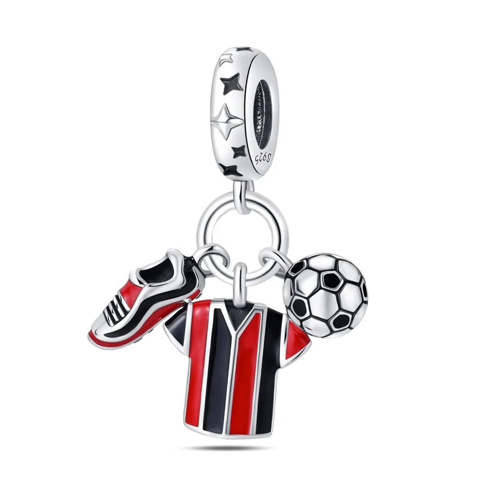 Klassische rote High Heels und goldene Turnschuhe aus 925er-Sterlingsilber, Fußball-Trophäe, baumelnder Charm, passend für Armbänder, Boutique-Schuhserie, Geschenke