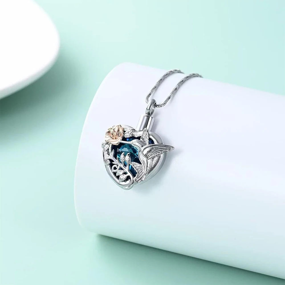 Kolibri Herz Urne Medaillon Halskette für Asche und Urne Medaillon Feuerbestattung Halskette für Asche Memorial Andenken Schmuck