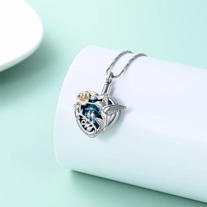 Kolibri Herz Urne Medaillon Halskette für Asche und Urne Medaillon Feuerbestattung Halskette für Asche Memorial Andenken Schmuck