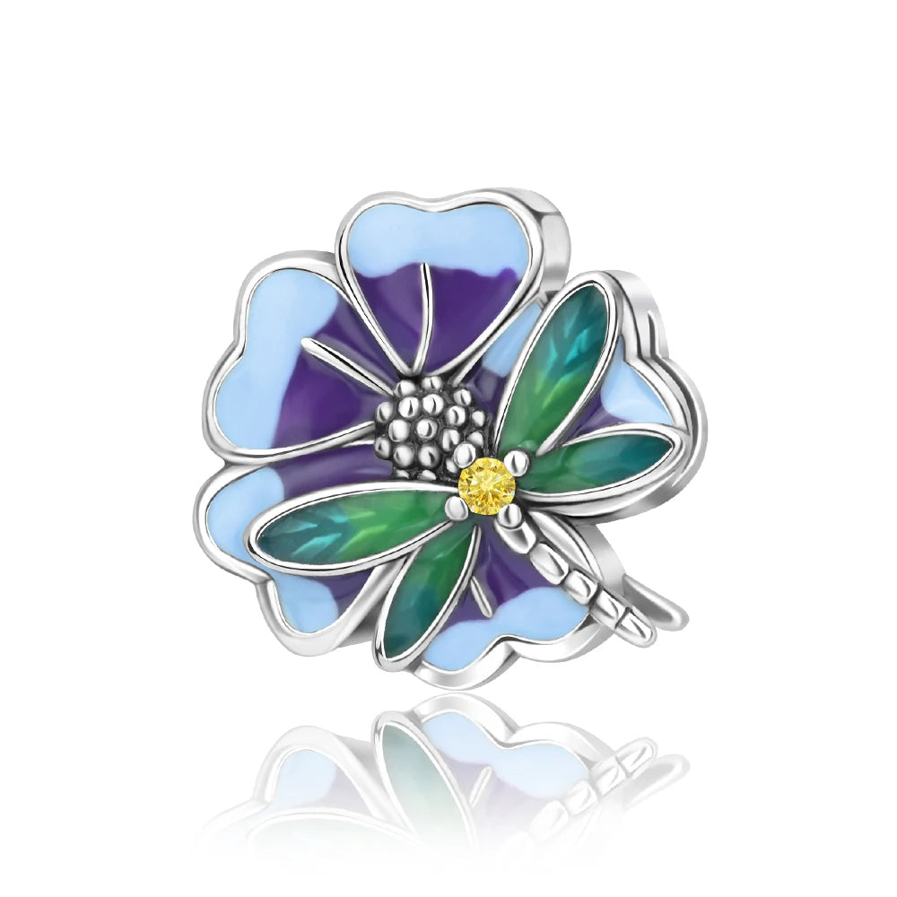 Bunter Schmetterlingsanhänger aus 925er-Sterlingsilber mit Blumen, Perlen, Käfer und Marienkäfer, passend für Armbänder, exquisite Anhänger-Geschenke