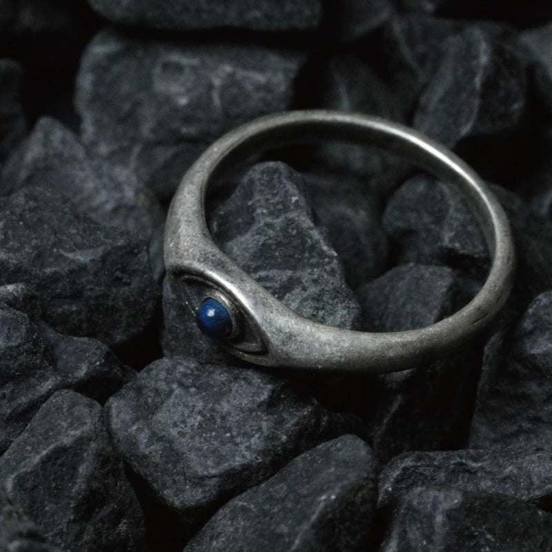 Silber Lapislazuli Vintage einfache ethnische Stil Pferde auge spitze blaue Ringe Unisex-Version für Trend Party Bankett Schmuck Geschenk