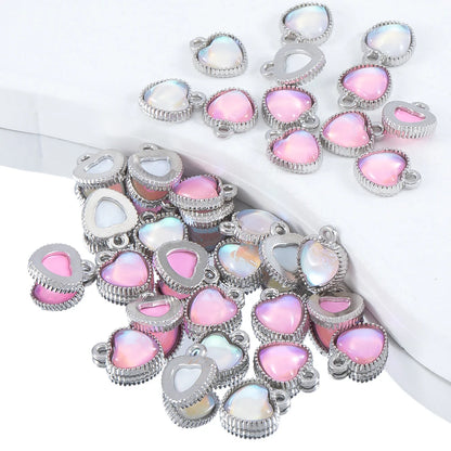10 Stück AB Farbe Herz Glasperlen Anhänger mit antikem Silberrahmen für DIY Valentinstag Ohrring Halskette Schmuck