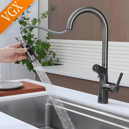 VGX Gold Wasserfilter Küchenarmatur mit Doppelauslauf, Reines Trinkwasser, Ausziehbarer Spültischmischer, Gourmet-Küchenarmatur