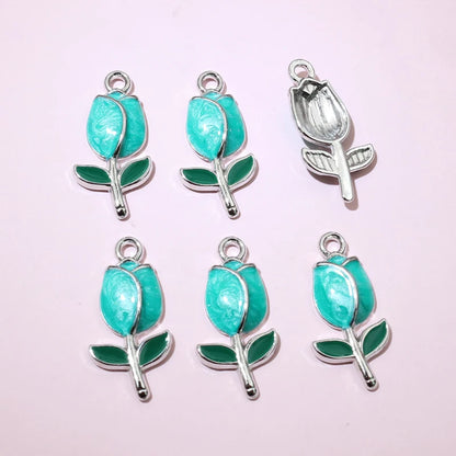 20 Stück 21x10mm Emaille Rose Knospe Blume Charms Anhänger Legierung Metall DIY Schmuckherstellung Zubehör Erkenntnisse für Halskette Ohrringe
