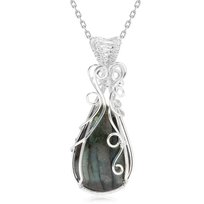 Labradorit Regenbogen Mondstein Edelstein Anhänger Kupferdraht umwickelt Labradorit Schmuck Labradorit Halskette mit Kette und Box