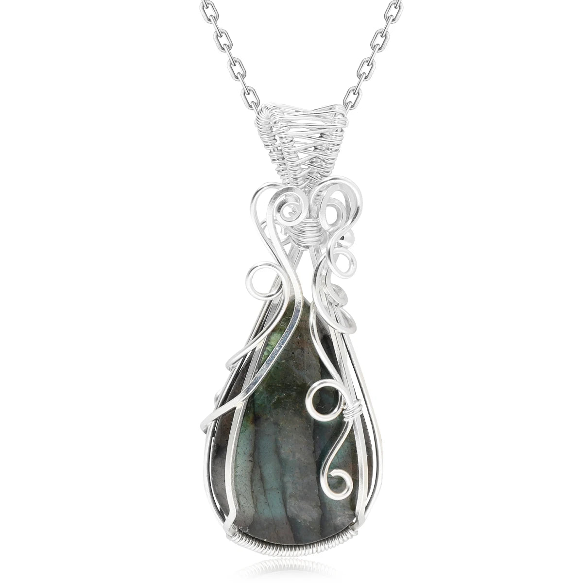Labradorit Regenbogen Mondstein Edelstein Anhänger Kupferdraht umwickelt Labradorit Schmuck Labradorit Halskette mit Kette und Box