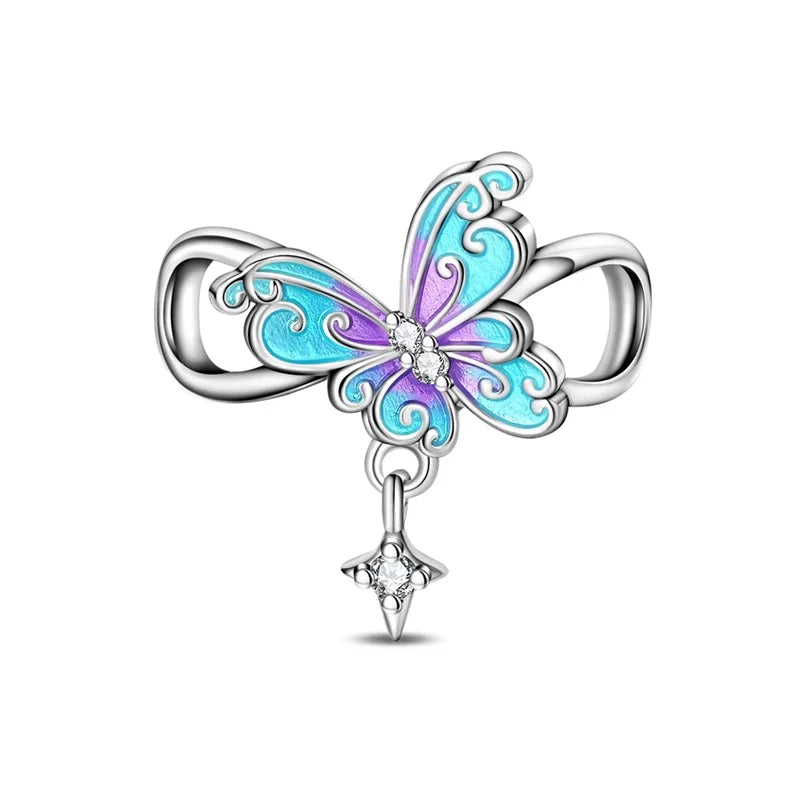 Blue Series Charm-Anhänger aus 925er-Sterlingsilber, Dackel-Feder, Meer, Kokosnussbaum, Stern, Hexe, passend für DIY-Armbänder, Halsketten, Partygeschenke