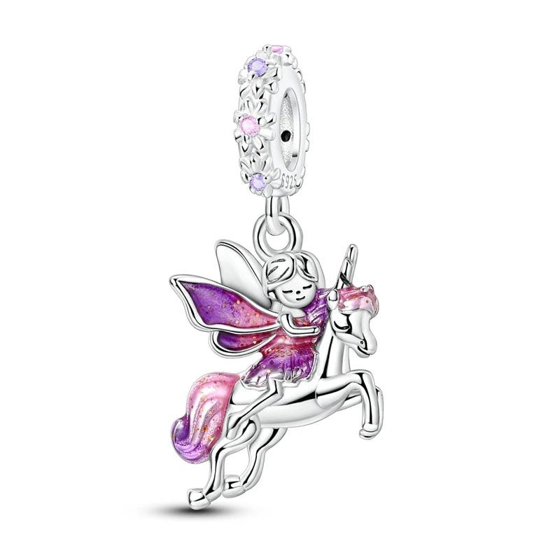 Heißer Verkauf, 925er-Sterlingsilber, Sterne und Mond, Perlen, Schmetterling und Engel, baumelnder Charm, passend für Armbänder, niedliche bunte Anhänger-Geschenke