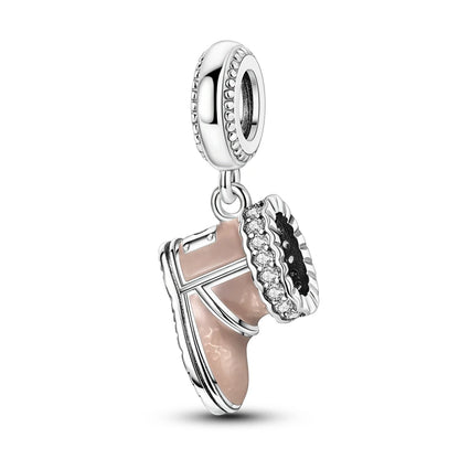 Klassische rote High Heels und goldene Turnschuhe aus 925er-Sterlingsilber, Fußball-Trophäe, baumelnder Charm, passend für Armbänder, Boutique-Schuhserie, Geschenke