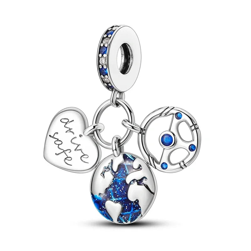 Reisepass-Charms aus 925er-Sterlingsilber, passend für Original-Armbänder, DIY-Flugzeug-Erde-Perlen für die Schmuckherstellung als Geschenk