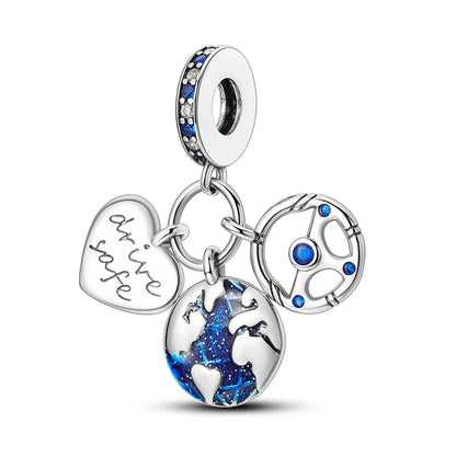 Reisepass-Charms aus 925er-Sterlingsilber, passend für Original-Armbänder, DIY-Flugzeug-Erde-Perlen für die Schmuckherstellung als Geschenk