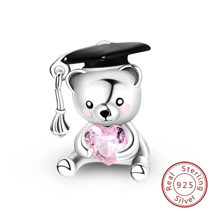 Original-Charms für den Abschluss, Perlen-Anhänger, 925er-Sterlingsilber, Bachelor-Hut, Kappen-Charms, passend für Armbänder, DIY-Zeremonie, Schmuck, Geschenk