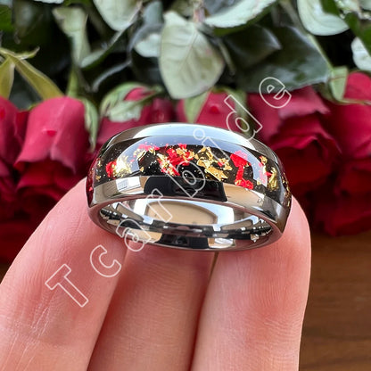 Dropshipping 6mm 8mm 18k Gold Farbe Kuppel Ehering Schöner Wolframkarbid Ring mit roter und Goldfolieninlage Comfort Fit