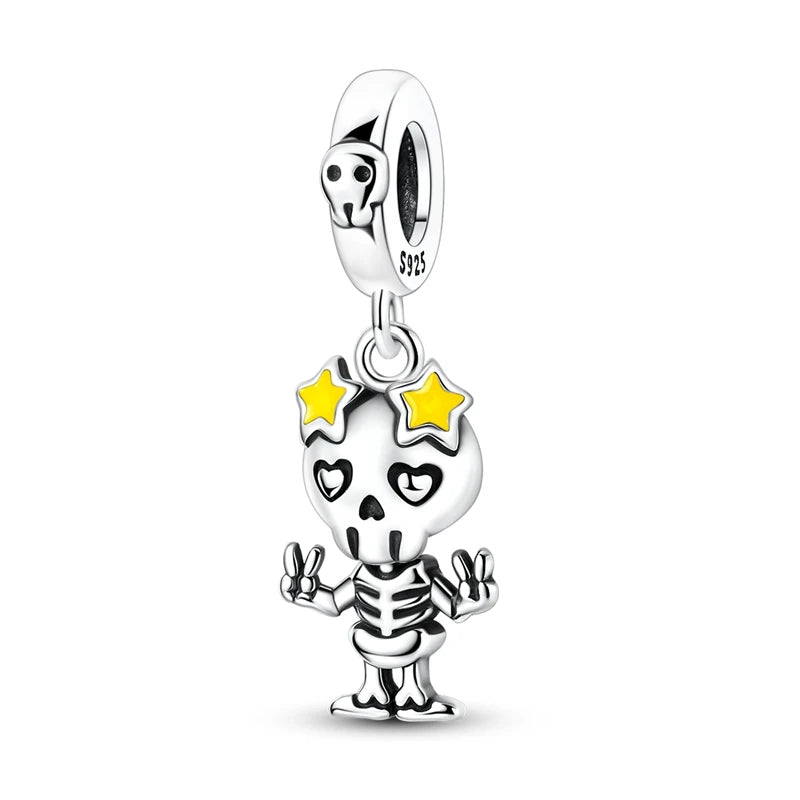 Charms aus 925er-Sterlingsilber, Perlen, Totenkopf, Apfel, baumelnd, passend für Original-Armbänder, DIY-Schmuck, Geschenke