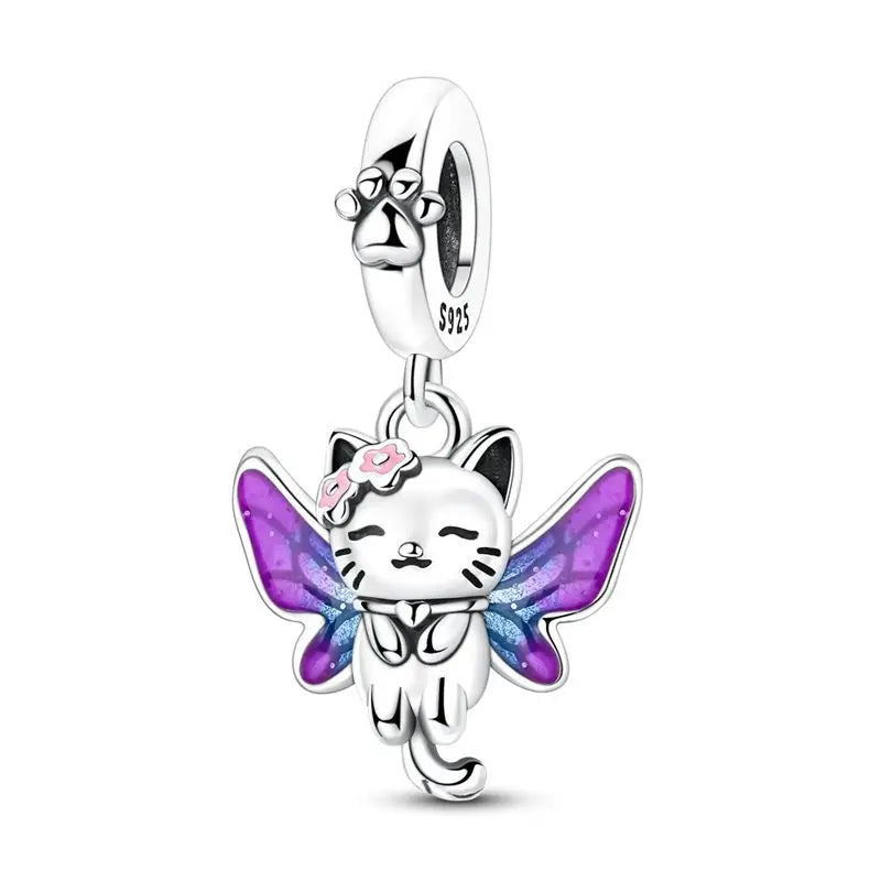 Heißer Verkauf, 925er-Sterlingsilber, Sterne und Mond, Perlen, Schmetterling und Engel, baumelnder Charm, passend für Armbänder, niedliche bunte Anhänger-Geschenke