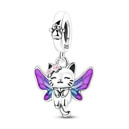 Heißer Verkauf, 925er-Sterlingsilber, Sterne und Mond, Perlen, Schmetterling und Engel, baumelnder Charm, passend für Armbänder, niedliche bunte Anhänger-Geschenke