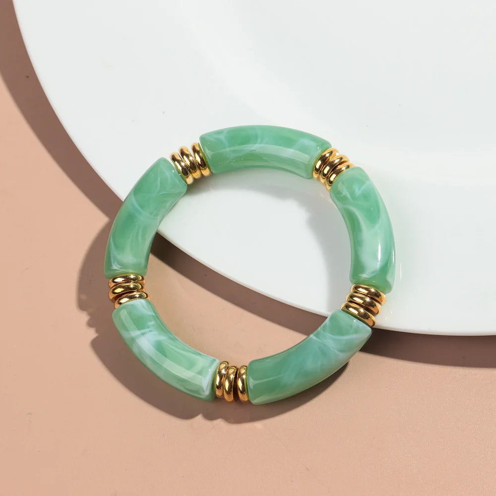 Vintage Chunky Bamboo Elbow Acrylic Bracelets for Women Men Rock Punk Stretch Large Curved Tube Stacking Bangle Couple Jewelry Gifts