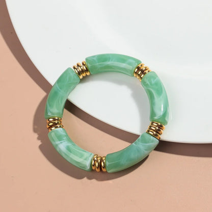Vintage Chunky Bamboo Elbow Acrylic Bracelets for Women Men Rock Punk Stretch Large Curved Tube Stacking Bangle Couple Jewelry Gifts