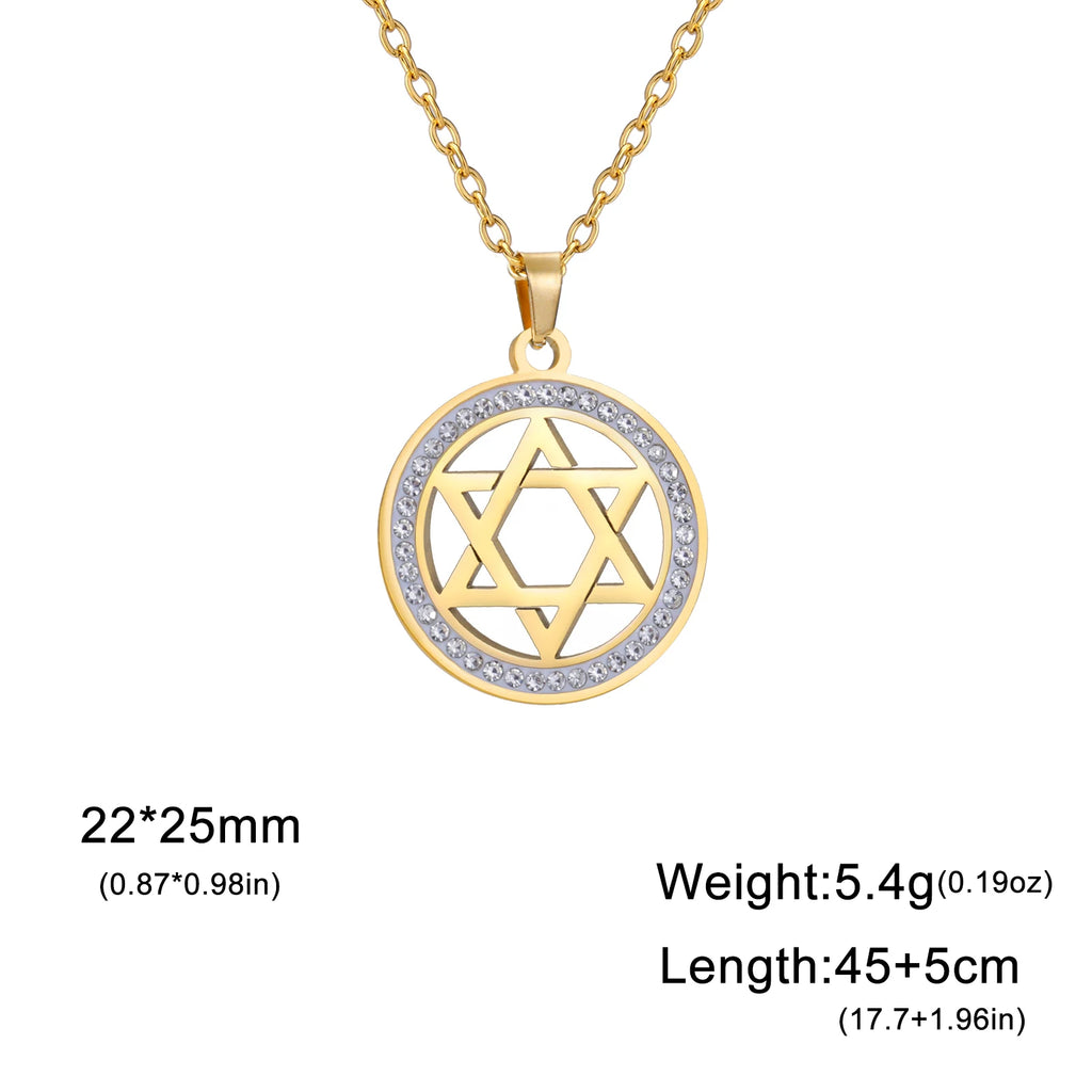 LIKGREAT Stern von David Edelstahl Vintage Halskette klar Zirkon runde Anhänger Halsketten Schmuck Hochzeits geschenk für Frauen Männer
