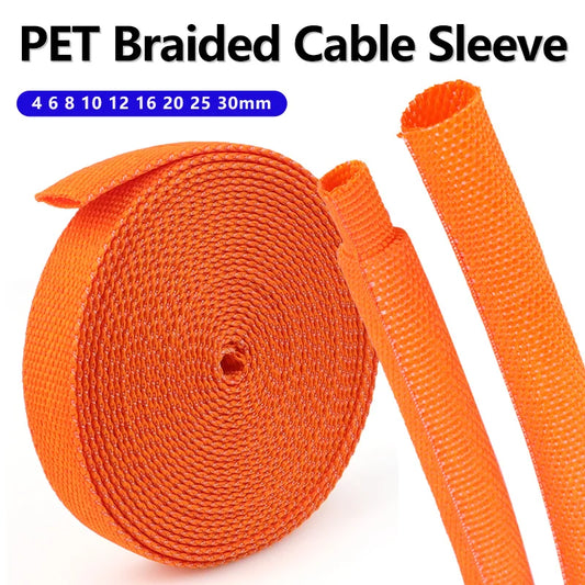 3/5 m orangefarbene geflochtene PET-Kabelhülse, 4–30 mm, Schrumpfschlauch, Isolierung, flammhemmender Schutz, Wickelhülle, Draht-Organizer