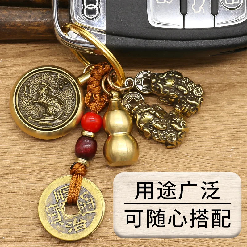 Messing Biss Geld Pixiu Schlüsselanhänger Sternzeichen Kupfer Kürbis Feng Shui Anhänger Chinesischer Knoten Glück Maskottchen Auto Schlüsselanhänger Spinner Dekoration