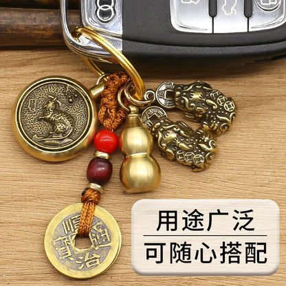 Messing Biss Geld Pixiu Schlüsselanhänger Sternzeichen Kupfer Kürbis Feng Shui Anhänger Chinesischer Knoten Glück Maskottchen Auto Schlüsselanhänger Spinner Dekoration