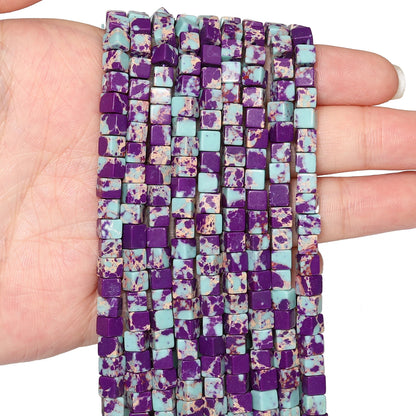 4 mm quadratische Würfelform-Perlen, natürlicher Lapislazuli, Amazonit, lila Achat-Steinperlen für Schmuckherstellung, DIY-Armband-Zubehör