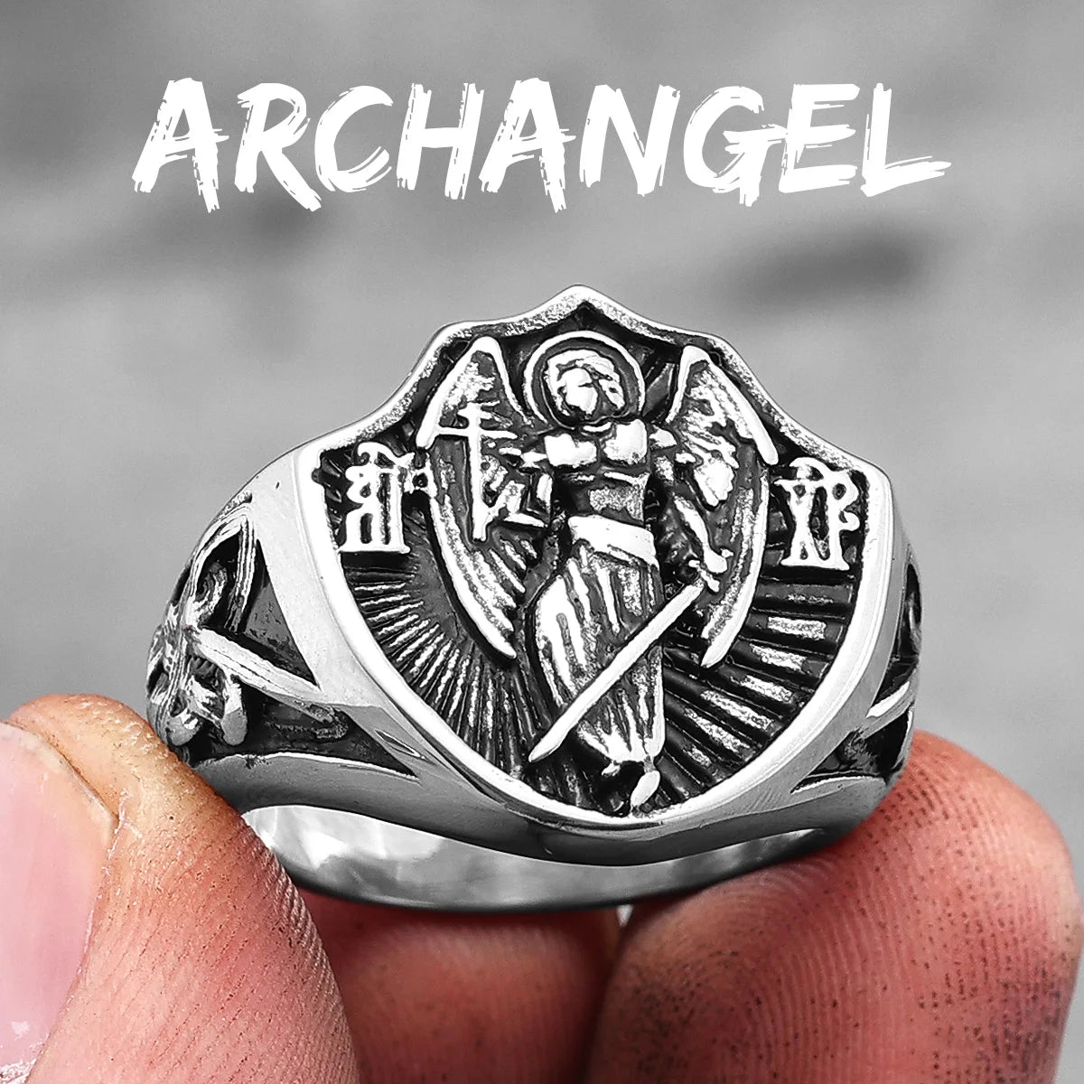 Erzengel St. Michael Religion Amulett Edelstahl Herren Ringe Punk für männlichen Freund Biker Schmuck Kreativität Geschenk Großhandel