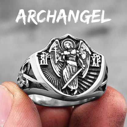 Erzengel St. Michael Religion Amulett Edelstahl Herren Ringe Punk für männlichen Freund Biker Schmuck Kreativität Geschenk Großhandel