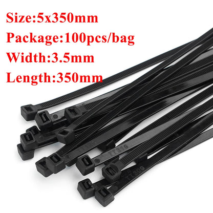 Kunststoff-Nylon-Kabelbinder, 100 Stück, schwarz, 5 x 300 Kabelbinder-Befestigungsring, 3 x 200 Kabelbinder-Reißverschluss mit 5 x 200 selbstsicherndem Nylon-Kabelbinder