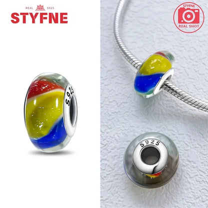Echtes Sterlingsilber 925, Blumen-Charms, Glas, neue Original-Perle, bunt, Murano, passend für Original-Armbänder, DIY für Frauen, Schmuck, Geschenke