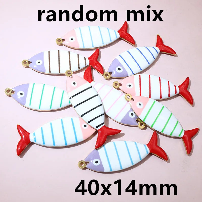 10 Stück Edelstahl Emaille Streifen Fisch Charms Anhänger 40x8/40x14mm DIY Schmuck Herstellung Zubehör für Halsketten Ohrringe