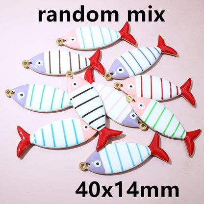 10 Stück Edelstahl Emaille Streifen Fisch Charms Anhänger 40x8/40x14mm DIY Schmuck Herstellung Zubehör für Halsketten Ohrringe