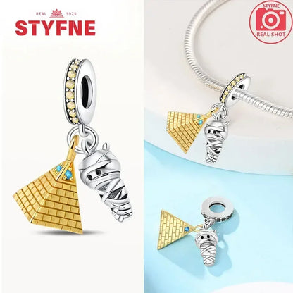 Silber 925 Gold Pyramide Mumie Doppel Charm Elefant Perlen passen Original Armband DIY edlen Schmuck Zubehör für Frauen Geschenke