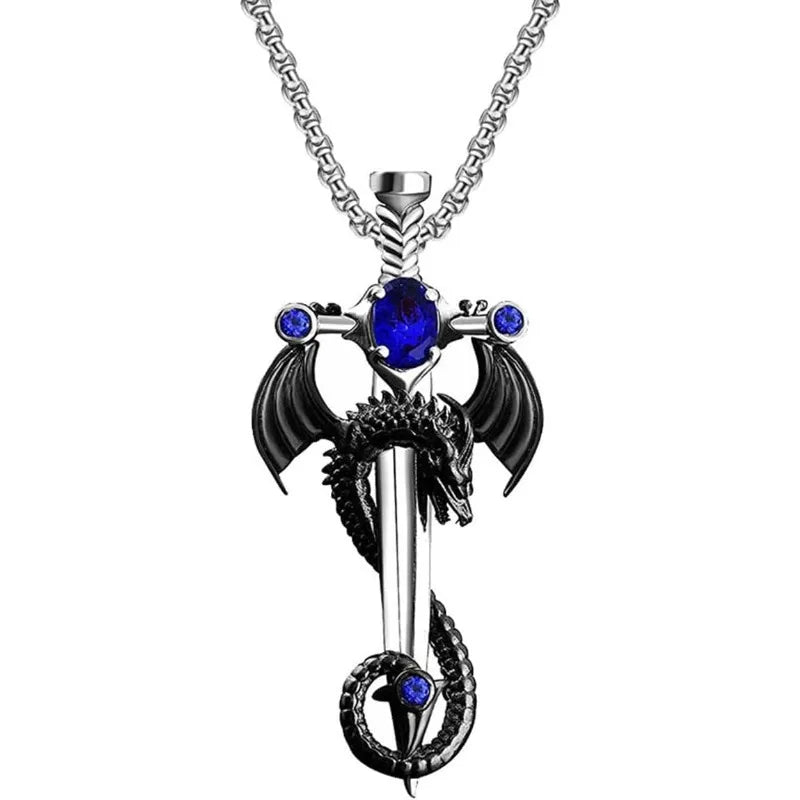 Gotische Drachenschwert-Kreuz-Anhänger-Halskette – Punk-Zirkon-Drachenanhänger – Vintage-Schwert-Anhänger – Dunkler Gothic-Schmuck für Herren & Damen