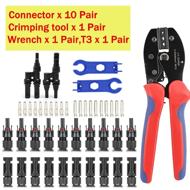Solarpanel-PV-Kabel-Crimpwerkzeug-Set für AWG14-10 2,5/4/6 mm2 mit Abisolierer, Schneider, Solarschlüssel und Solaranschlüssen