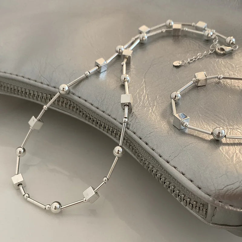 VENTFILLE 925 Sterling Silber Perle Geometrie Halskette für Frauen Mädchen Koreanische Design Vielseitig Halsband Schmuck Dropship Großhandel