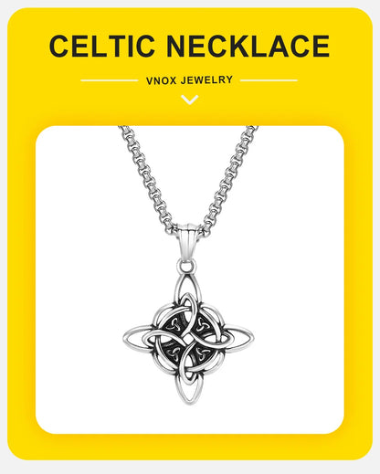 Vnox Vintage keltische Knoten-Halsketten für Männer und Frauen, nordischer Nord-Eur-Amulett-Anhänger aus Edelstahl, Triquetra-Hexenknoten-Kragen