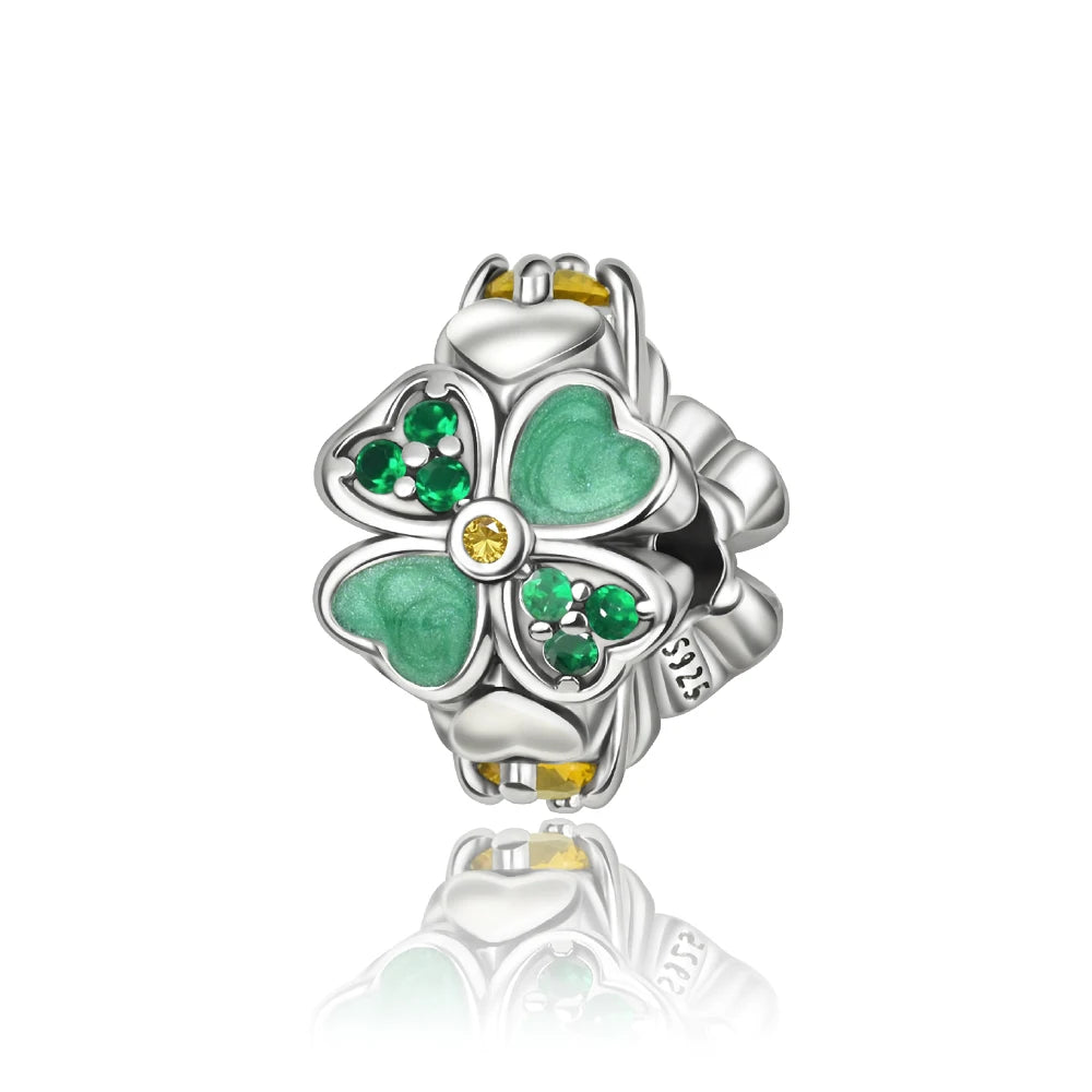 Glücksbringer aus 925er-Sterlingsilber mit vierblättrigem Kleeblatt, Hufeisenkrabbe, Marienkäfer-Zahlen-Charm, passend für DIY-Armbänder, Halsketten, Gesundheit, Glücksgeschenke