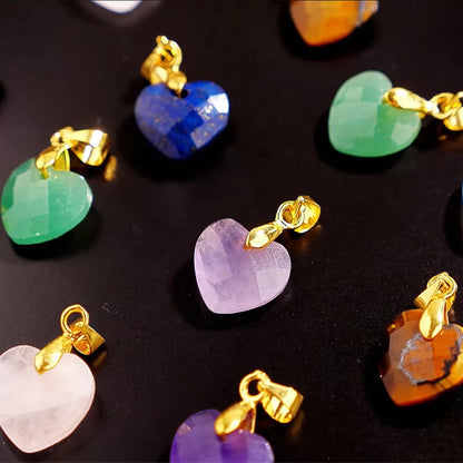 5 teile/los natürliche rosa Quarz Amethyst Lapislazuli facettierte Herz Anhänger 12*5mm kleine Gold Charms für Schmuck herstellung Zubehör