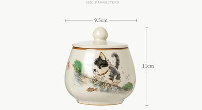 Funeral Ashes Glass Urn for Human Cremation Pet Ashes Holder Ceramic Keepsake Pal Ashes Urns Casket Seal Cute Cat Pattern